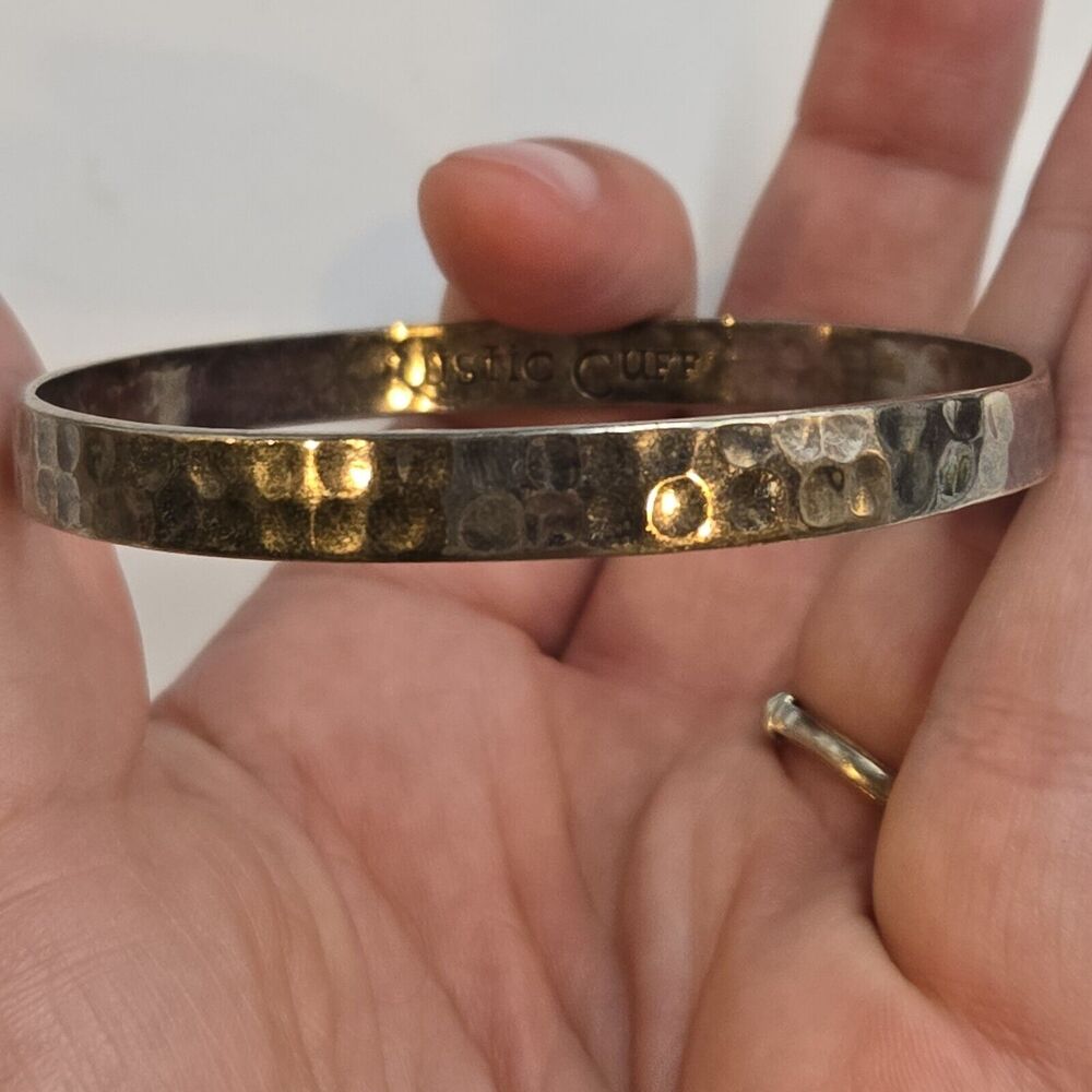 Rustic Cuff Bracelet Silver Matte Metal Deep Hammered 8" Stackable Classic